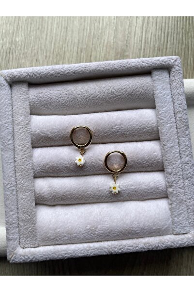 Pel Design Daisy Natural Stone Steel Vip Hoop Earrings Handmade