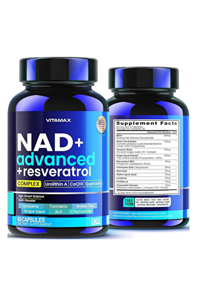 Nad+ Advanced + Resveratrol Complex Urolithin A, COQ10, Quercetin 60 Kapsül