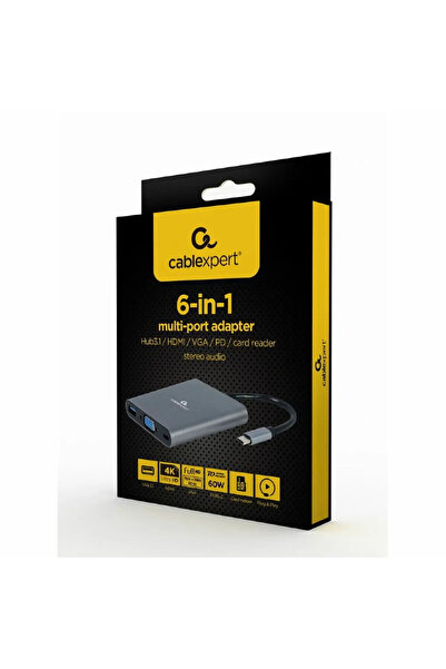 Gembird USB Typ-C 6-in-1 Kombi Adapter spacegrau