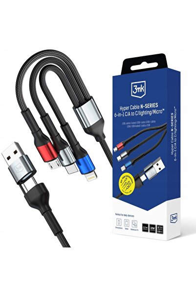 3MK Cablu USB Hyper Cable N-SERIES 6-în-1 C/A la C/Lighting/Micro 18W 9V/2A Q...