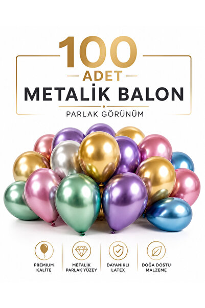shopExxtra 100 Adet Metalik Karışık Renk Lateks Balon 28 cm Parti Doğum Günü ...