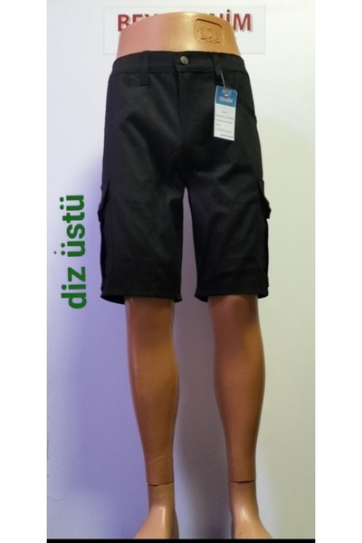 BeyzDenim Pantaloni Capri negri, tip ripstop, peste genunchi, mărime mare