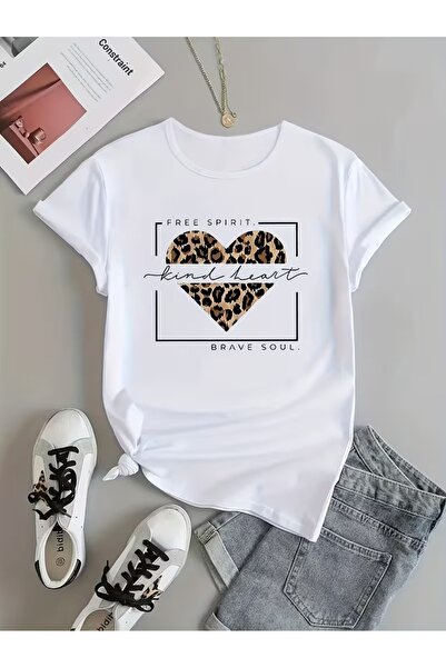 PAVRO Unisex Άνετο T-shirt με μικτό σχέδιο και στάμπα