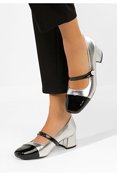 B T Shoes Pantofi cu toc gros Blety argintii