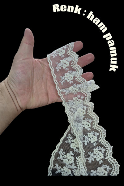DUAYEN tül üzeri işleme güpür dantel fetih desen 1 metre (ham pamuk renk)