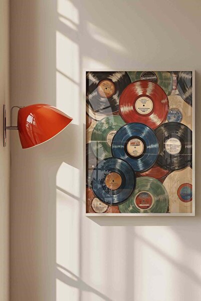 Buka Shops Colorful Records Retro Dopamine Decor - White Framed Painting