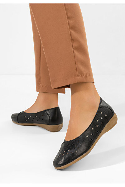 B T Shoes Black Andeia Leather Ballet Flats