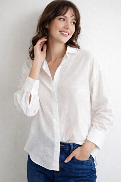 Meine Liebe Unterwäsche Embroidered Oversize White Women's Shirt, Relax Fit