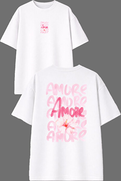 VSRN Μπλουζάκι Amorr Design με στάμπα μπροστά και πίσω, λευκό, oversized