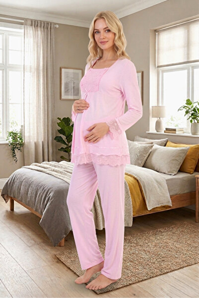 Lohussa New Season Pink Elegant Lace Detailed Design Long Sleeve 100% Cotton ...