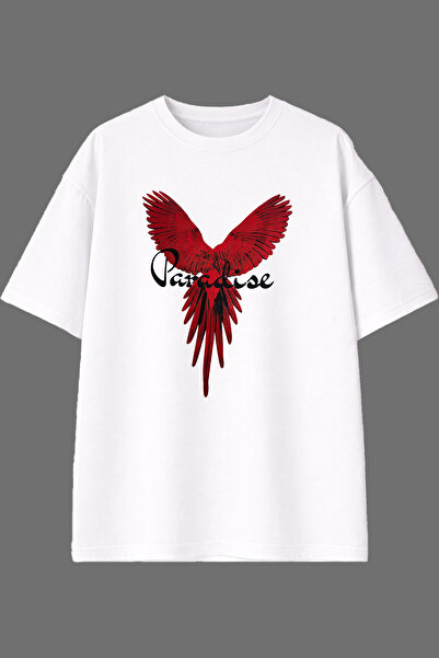 VSRN Tricou oversize alb cu imprimeu frontal Paradise Design