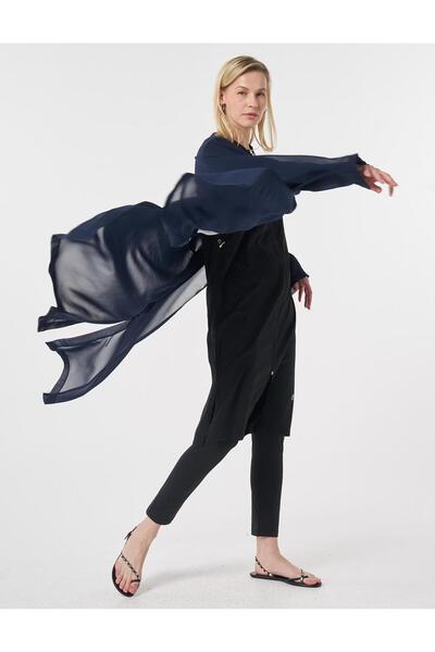 Kayra Drawstring Chiffon Pareo Dark Navy Blue