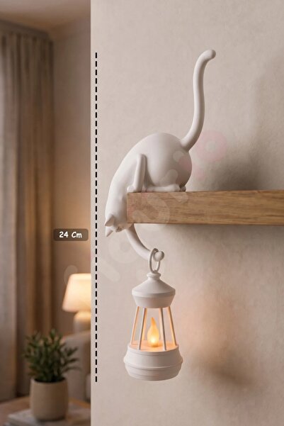 Smiley100S Askılı Kedi Dekor Objesi 24 CM / LED Fenerli Minimal Ev Aksesuarı ...