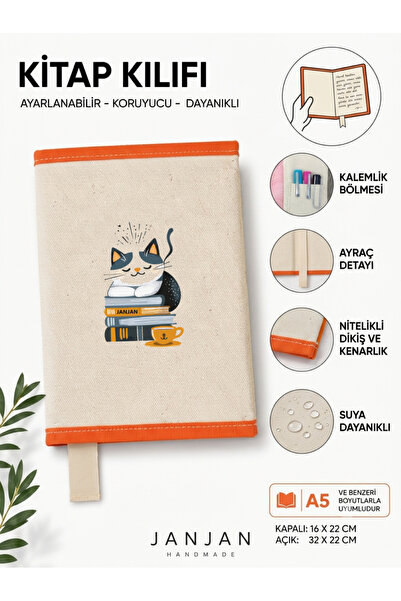 JANJAN NATURAL FABRIC omot za knjigu, perivi omot za knjigu, zaštitnik za knj...