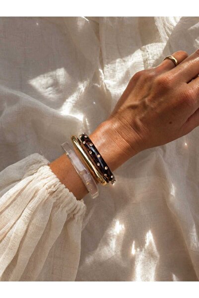 Mope Accessories مجموعة أساور ذهبية شفافة وبنقشة الفهد