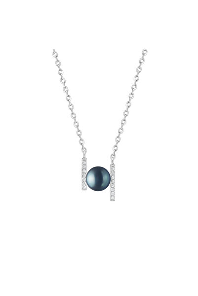 MANAVA Silver pendant with black natural pearl and pavé zirconia - Aligné