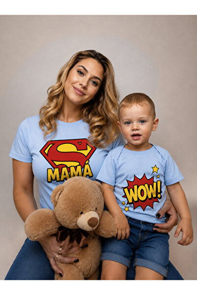 LORVEX Tricou combinat mamă-fiică - băiat, 100% bumbac, supradimensionat, pen...