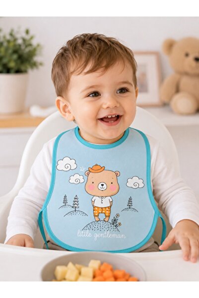 Pure Boutique Bavetica bebe impermeabila bleu cu ursulet pentru hranire diver...