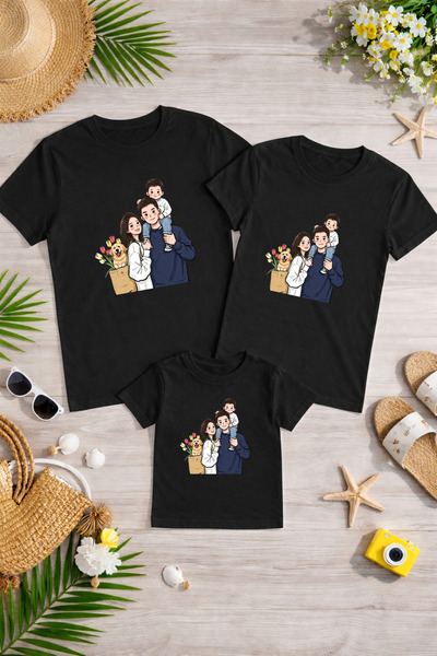 LORVEX Mother Father Child Combination T-Shirt Cotton Oversize Family Combina...