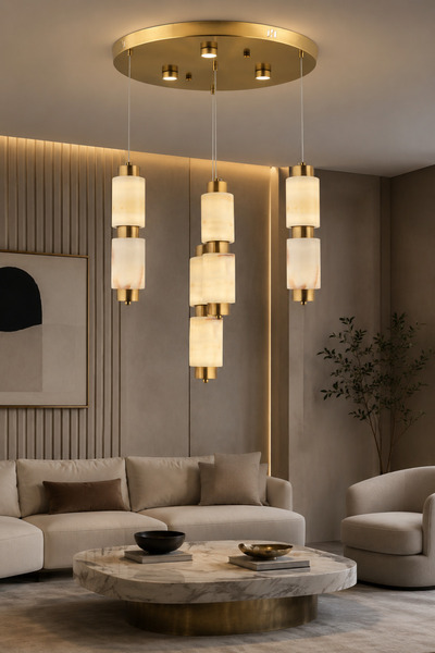 Taşcan Aydınlatma Sevilla 4 Lü Tepsili Premium Mermer Camlı Gold Sarkıt Led A...