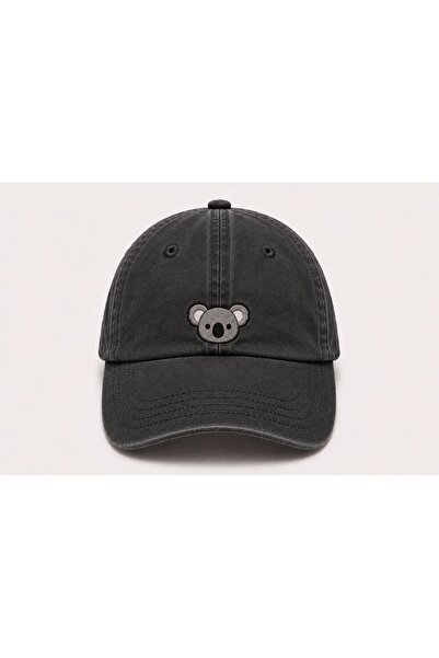 WeavedCo Black Koala Embroidered Vintage Washed Baseball Cap