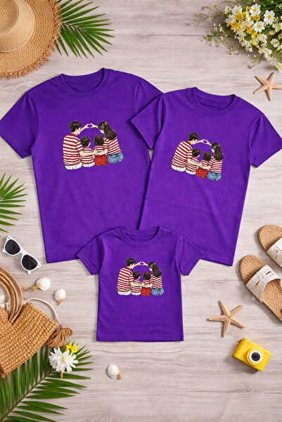 LORVEX Tricou combinat mamă, tată și copil, din bumbac, supradimensionat, pen...