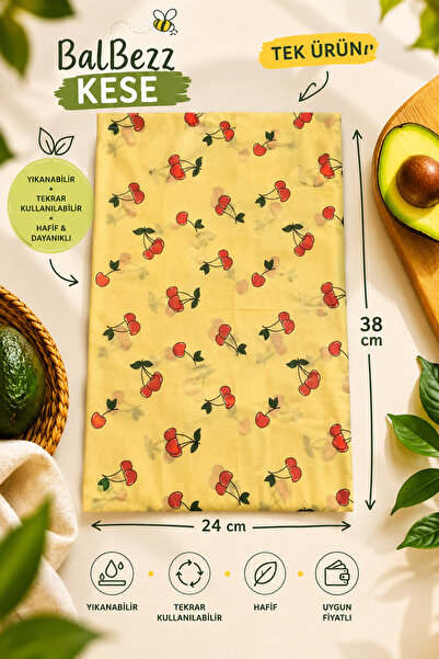 TODO HOME BalBezz Kese Kiraz Desenli Balmumu Kese | Yıkanabilir ve Tekrar Kul...
