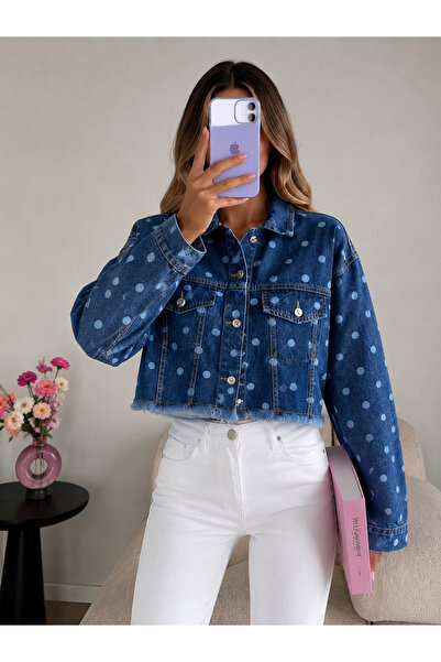 Ekim Store Polka Dot Crop Denim Jacket