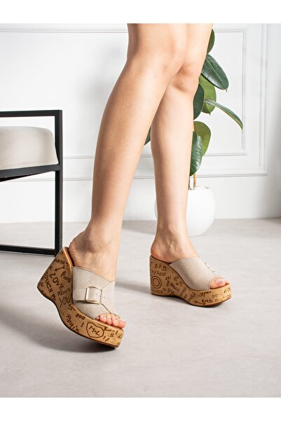 ALEMDAR AYAKKABI Γυναικείες παντόφλες WILLOY Cream Suede με τακούνι