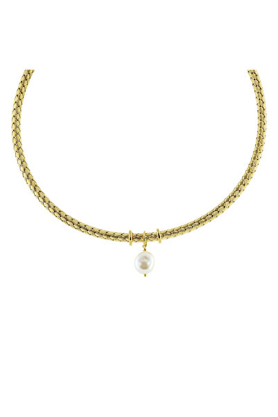 OXETTE Fixed bar necklace, gold-plated silver with cultured pearl Success