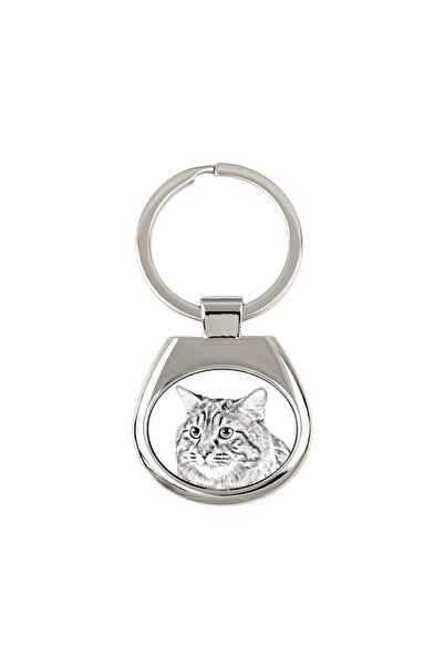 Art - Dog Breloc cu pisică Kurilian Bobtail cu păr lung – Pandantiv metalic p...