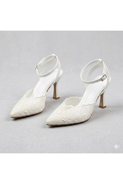 KİNDEP (Pine Cone) Women's Shoes with Lace Detail and Closed Toe Heels