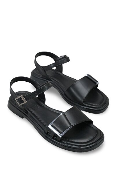 UBEYD Siyah rengi Kadın Metal Tokalı Günlük Comfort Sandalet