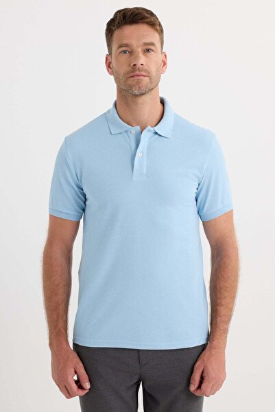 Tudors Men's slim fit premium series 100% cotton soft mercerized blue polo co...