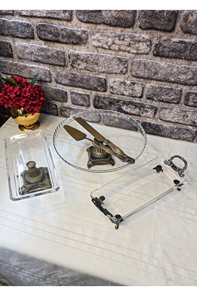 SEÇKİNEV Celebration Time 5-Piece Luxury Footed and Handle Glass-Cast Metal P...