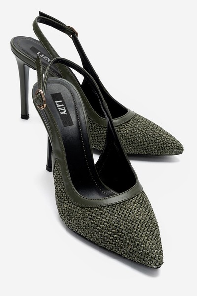 Lizy Shoes Дамски зелен сандал с плетени сламени детайли и каишка отзад, 9 см...