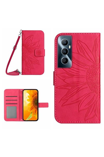 sscase Flower Embossed Leather Θήκη Πορτοφόλι Rose Red (Realme C65 4G)