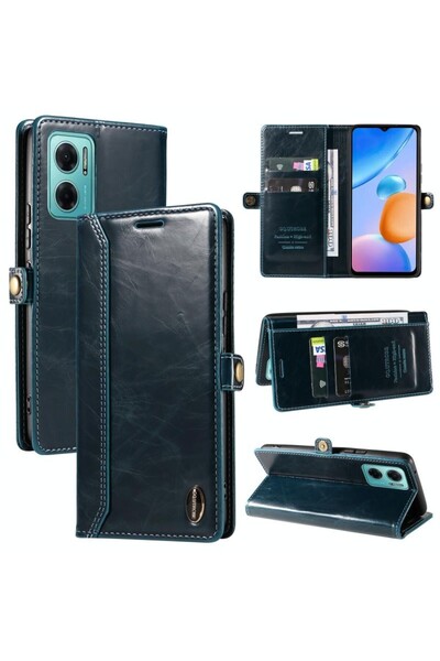 sscase GQUTROBE Oil Wax Leather Θήκη Πορτοφόλι Blue (Xiaomi Redmi 10 5G)