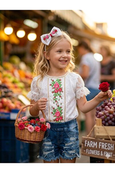Hilal Akıncı Kids Bluză din dantelă imprimată cu punct de cruce și pantaloni ...