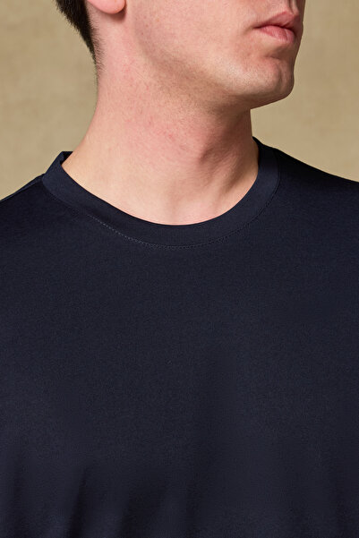 Abbate Palm Merserize Pamuklu Modern Fit Lacivert Bisiklet Yaka Erkek Düz Polo Shirt