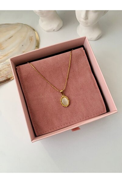 JOVİ ATELİER Çelik Vintage Oval Kolye | Çelik Zincir ve Çelik Kolye Ucu