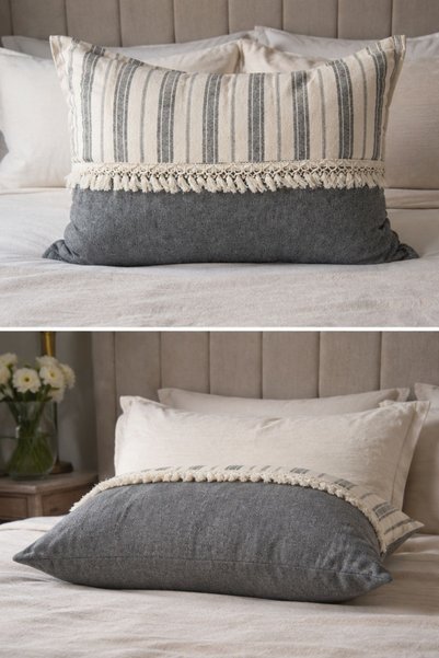 Elegancembroidery Striped Decorative Pillowcase 50 X 70 cm – Cotton Linen Sof...
