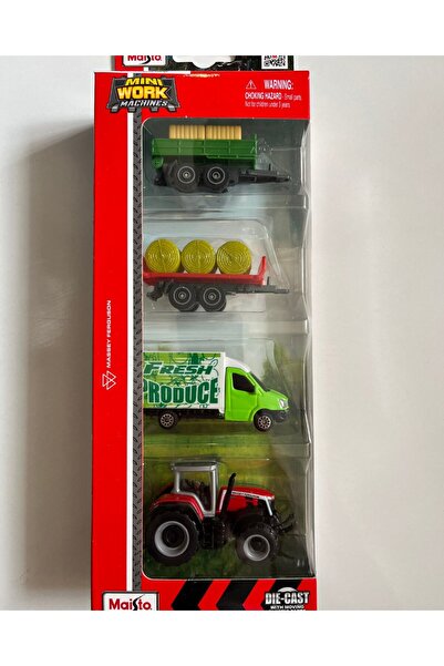 mavi su dünyası Mini Work Özel Üretim Kırmızı İş Makinaları Metal Traktör Set...