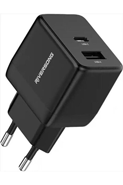 RİVERSONG Φορτιστής χωρίς καλώδιο GaN με θύρα USB-A και θύρα USB-C, Μαύρο (AD...