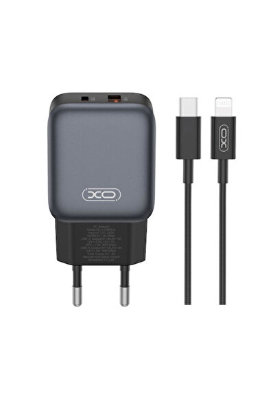 Xo Φορτιστής GaN με θύρα USB-A και θύρα USB-C και καλώδιο USB-C σε Lightning ...
