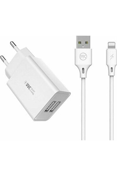WK Φορτιστής με 2 θύρες USB-A και καλώδιο Lightning Λευκό (WP-U56)