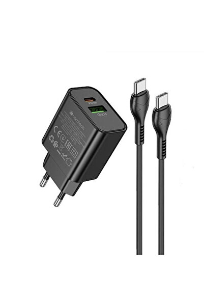 Lamtech Φορτιστής με θύρα USB-A και θύρα USB-C και καλώδιο USB-C σε USB-C, 60...