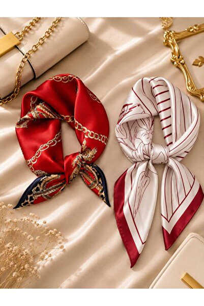 Mavero Women's 2-Piece Scarf Set 50X50 cm Silky Neck Shawl Luxury Chain and S...