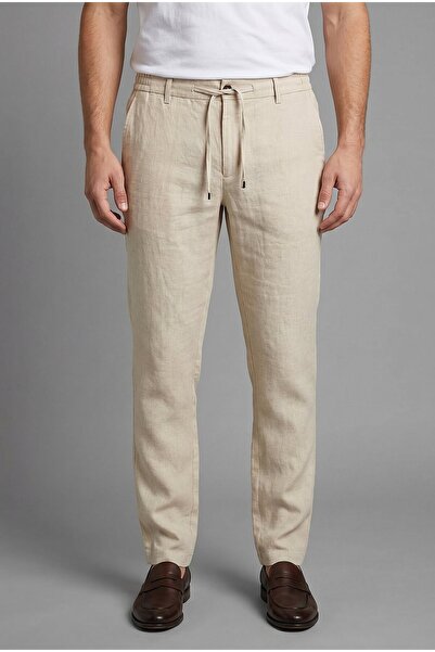 Bisse Bej Keten Jogger İpli Spor Pantolon
