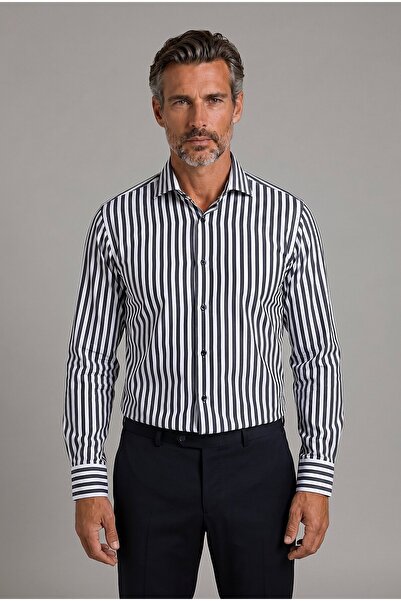 Bisse Siyah Regular Fit Cepsiz Uzun İtalyan Yaka Gömlek